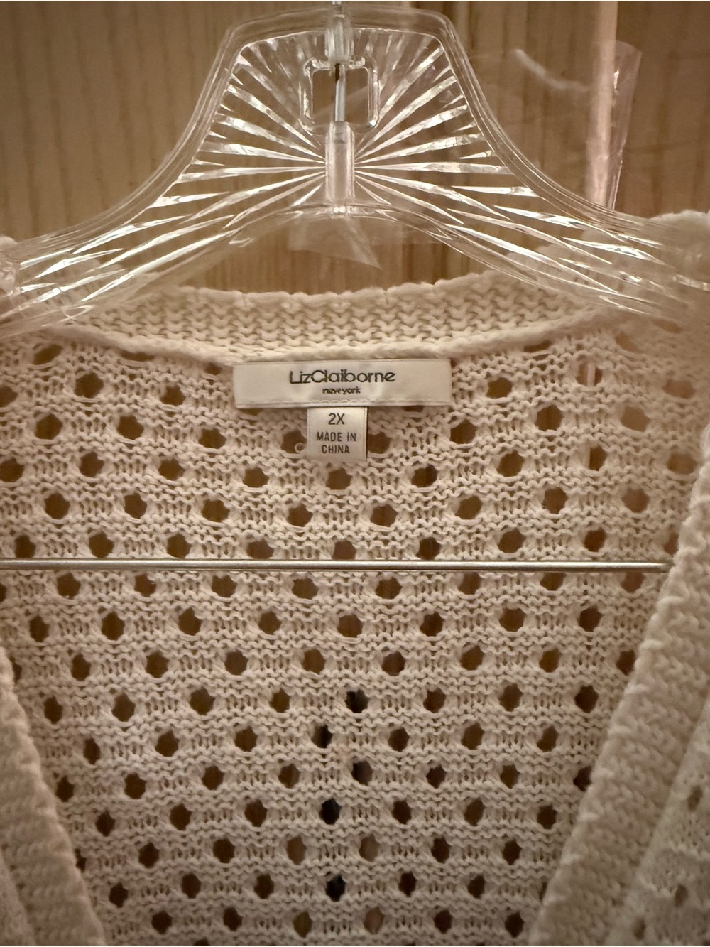 Liz Claiborne Cream Open-Knit V-Neck Sweater